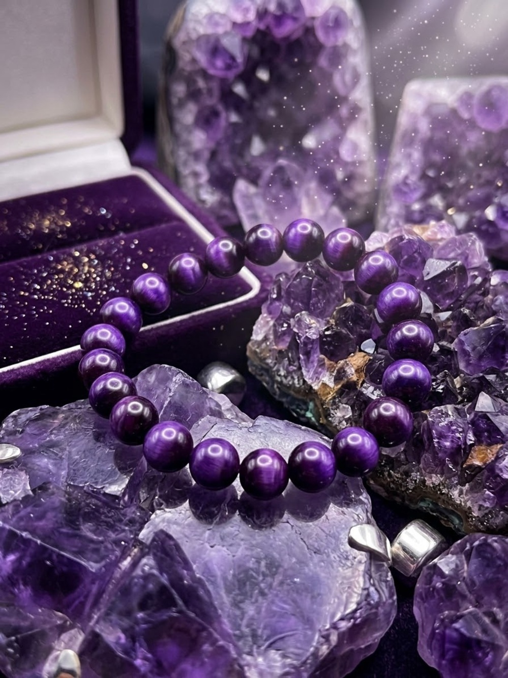 Hand Crafted Natural Purple Tiger Eye Crystal Healing Energy Bracelet